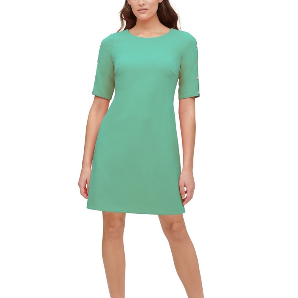 NWT Tommy Hilfiger Button-Sleeve Scuba Dress Green